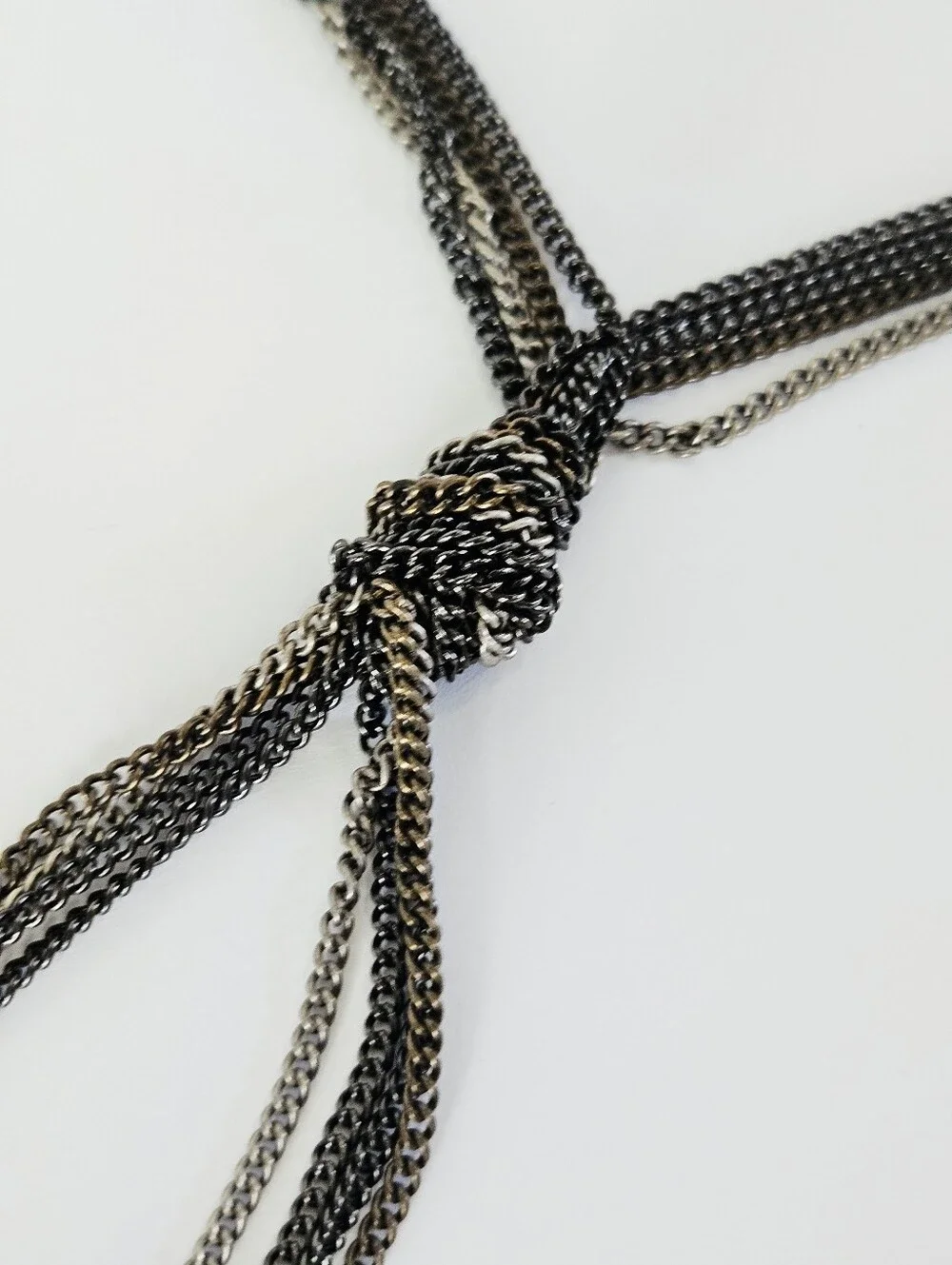 Vintage Y2K Multi-Strand Long Tassel Lariat Fringe Triple Tone Chain Necklace
